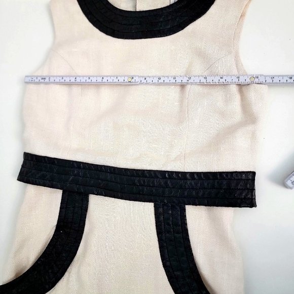 Pab Ltd RARE 60s Cream Black Faux Leather Accented Button Back Dress Size Small - Picture 9 of 12